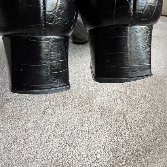 Etienne Aigner Black Croc Embossed Leather Block Heel Pumps Women 7N Narrow - Picture 10 of 16